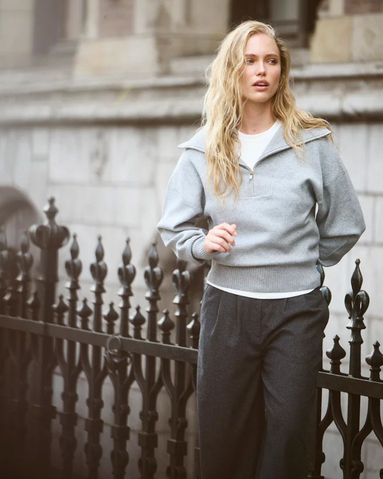 Olly Half Zip Knit Sweater Grijs Damestrui