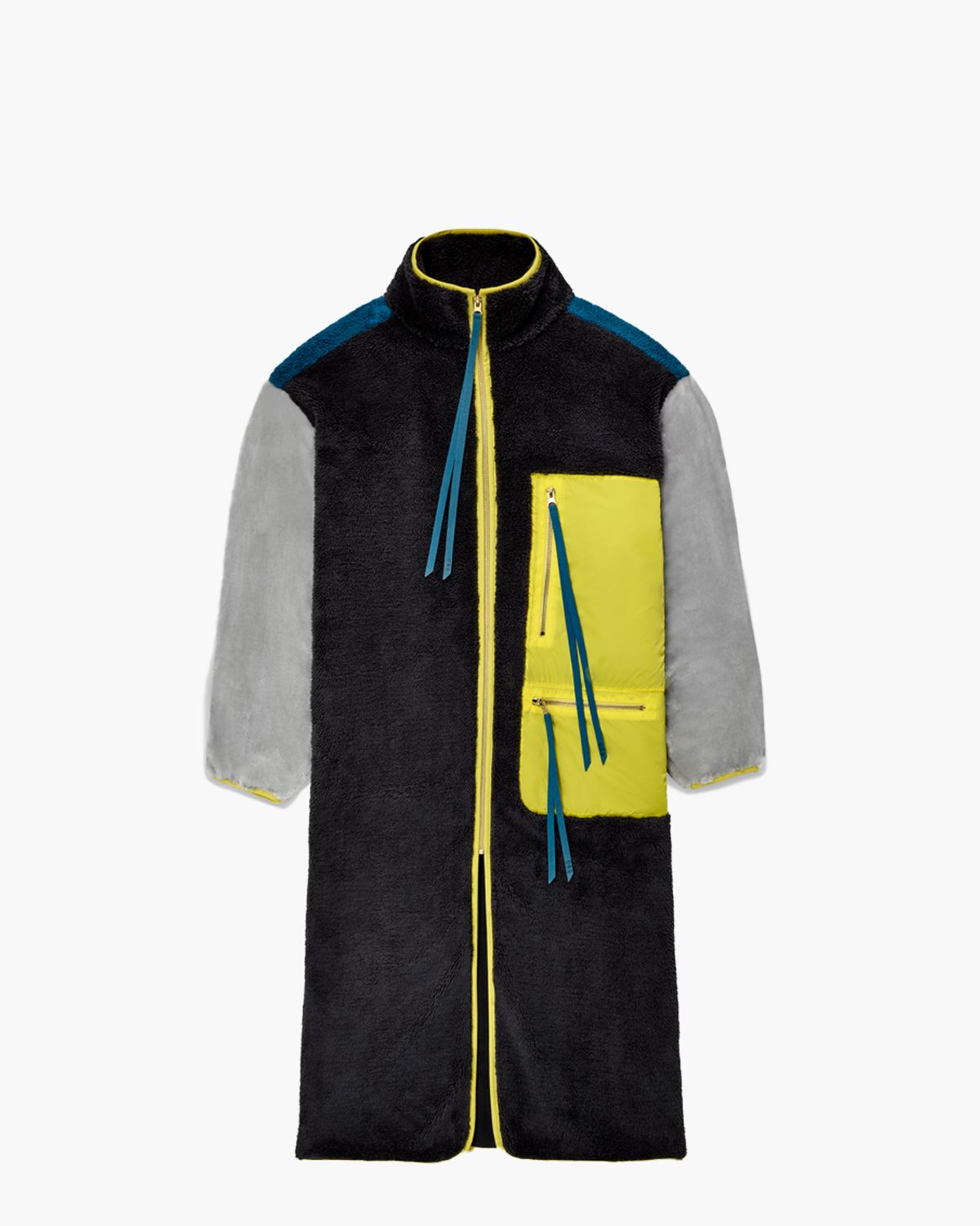 Marlene Sherpa Jacket Long Coat Zwart/Multicolor Damesjas