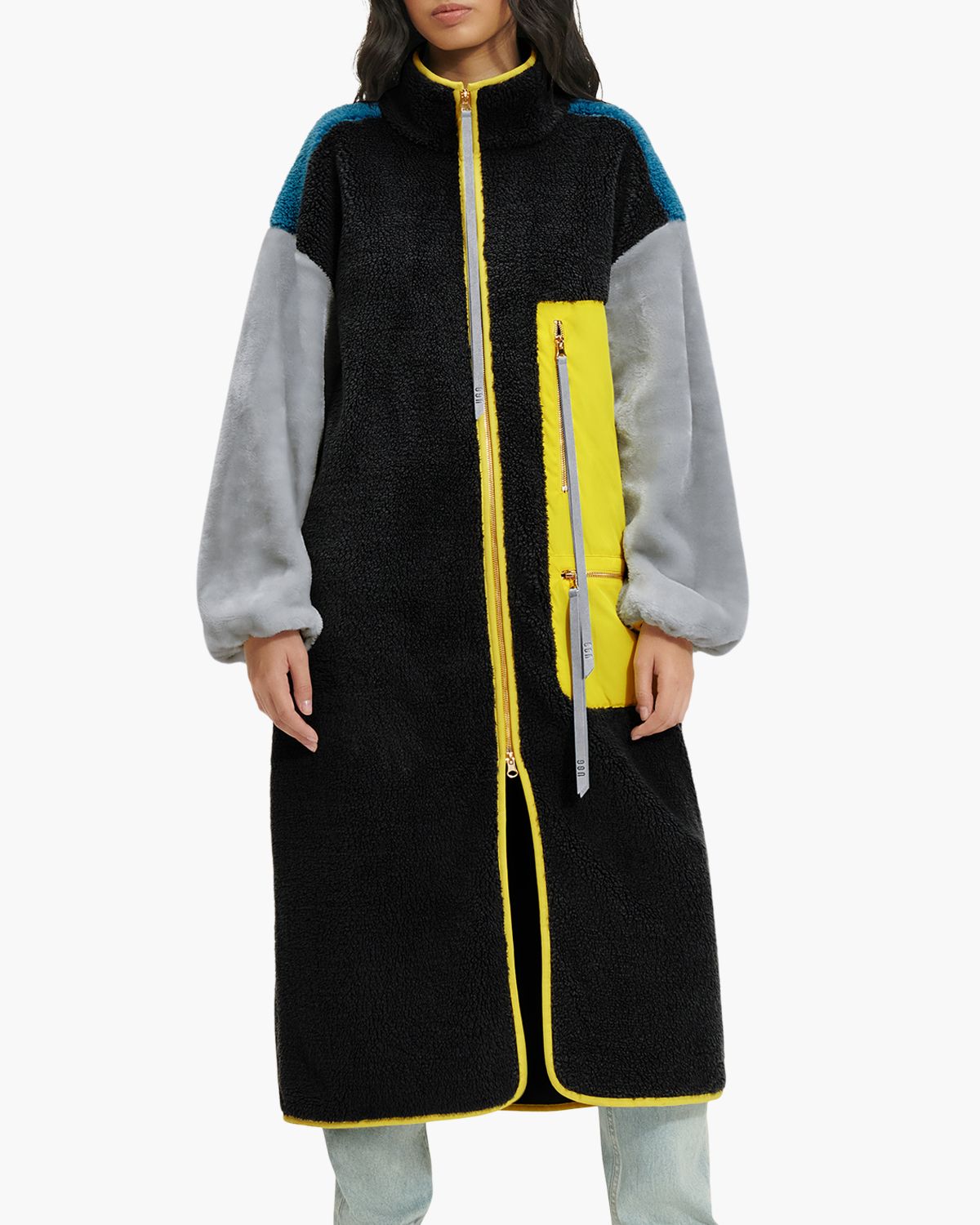 Marlene Sherpa Jacket Long Coat Zwart/Multicolor Damesjas