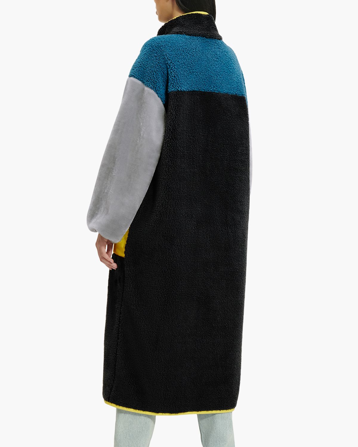 Marlene Sherpa Jacket Long Coat Zwart/Multicolor Damesjas