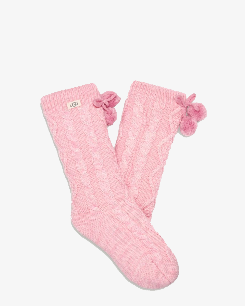 Pom Pom Fleece Lined Crew Socks Seashell Pink Damessokken