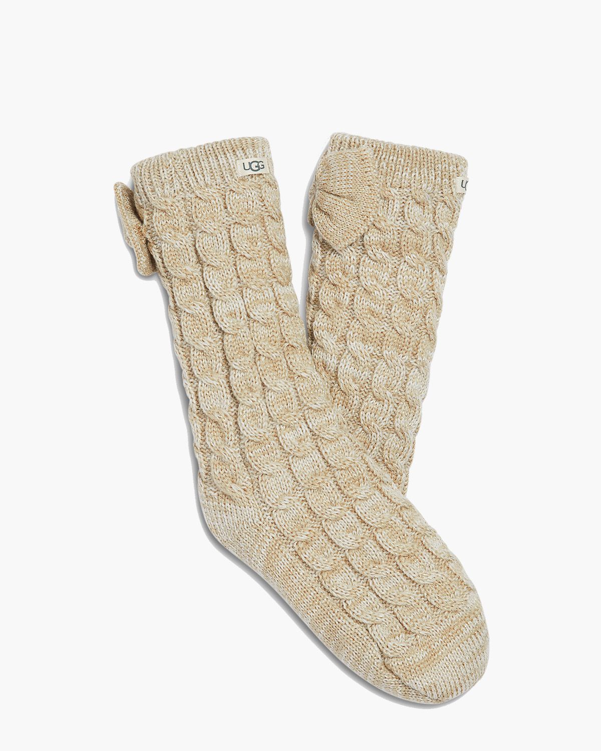 Laila Bow Fleece Lined Sock Beige Damessokken