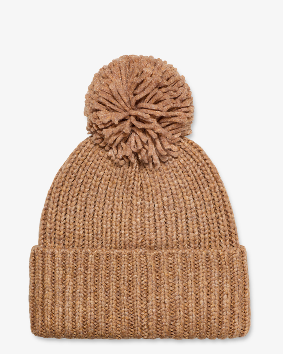 Chunky Rib Knit Beanie With Pom Chestnut Muts