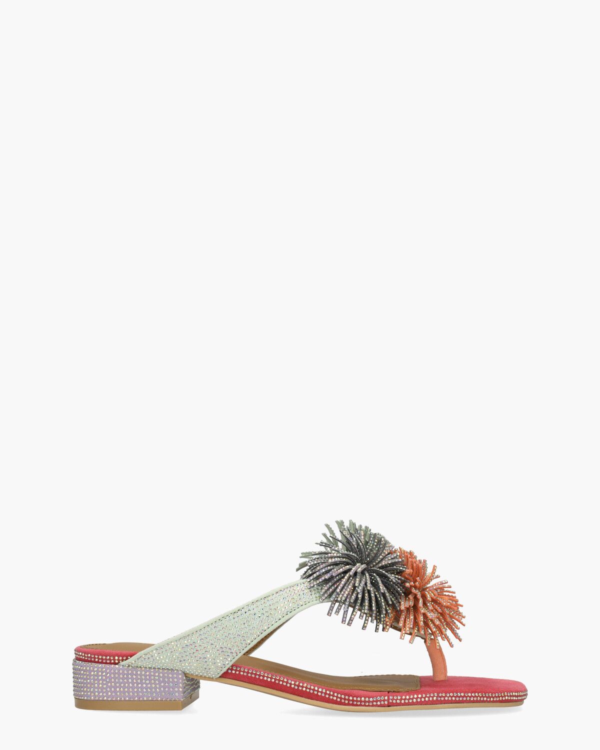 Pom Pom T-Bar Flat Sandal Multicolor Damessandalen