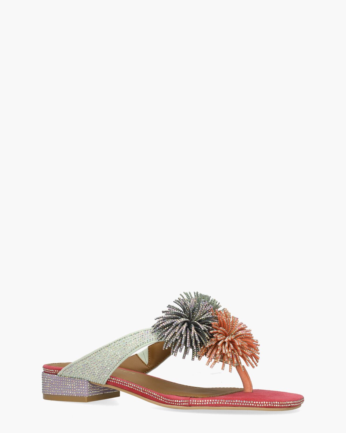 Pom Pom T-Bar Flat Sandal Multicolor Damessandalen