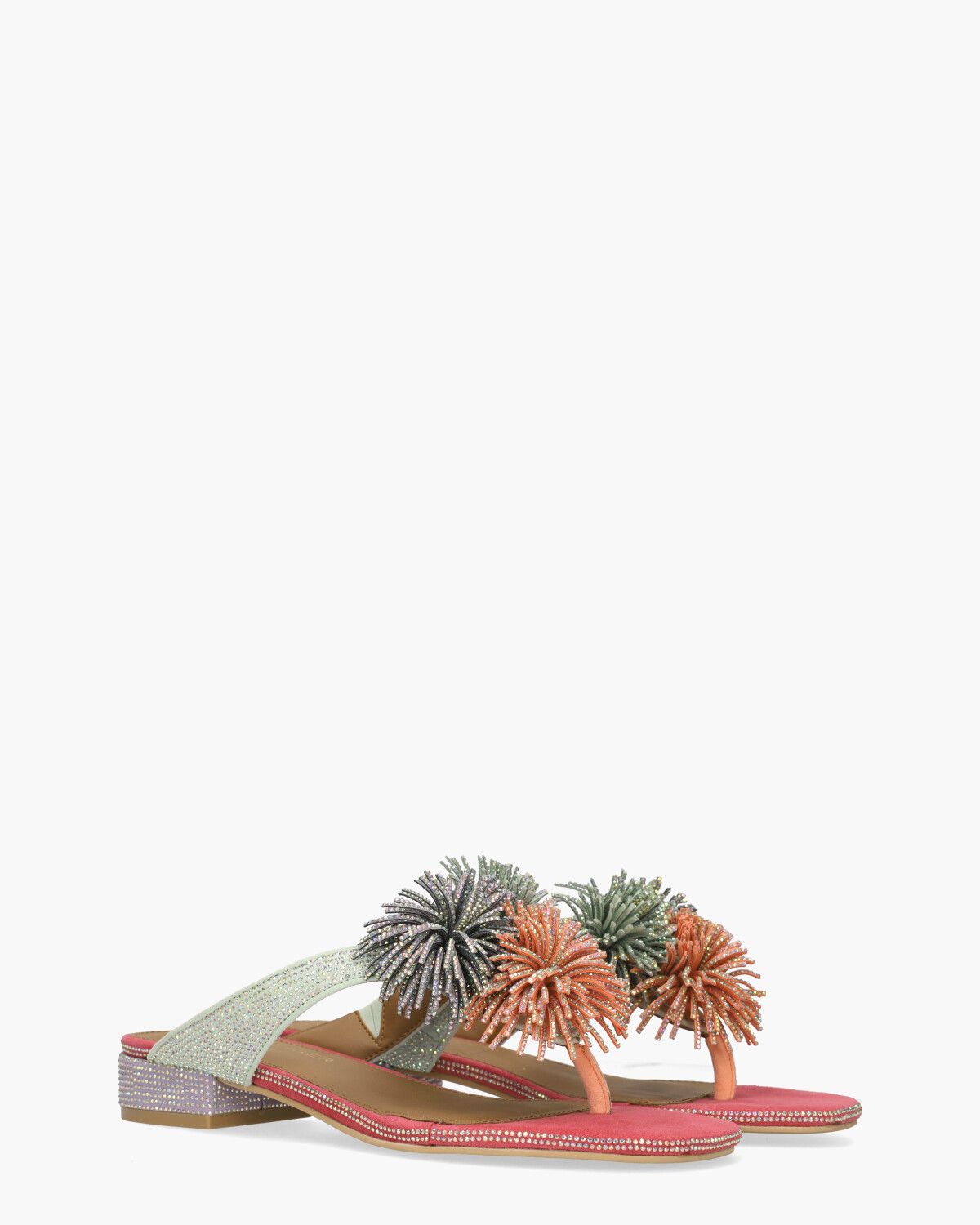 Pom Pom T-Bar Flat Sandal Multicolor Damessandalen