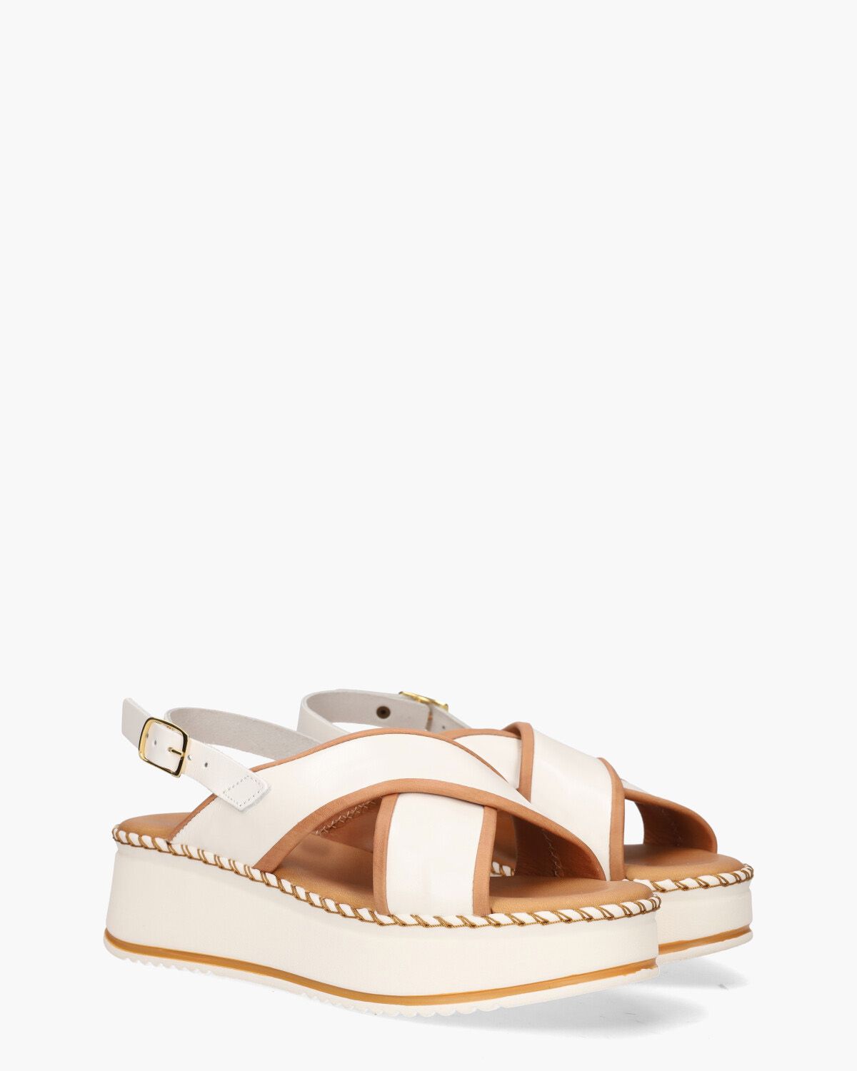 Ryela Wit/Cognac Damessandalen