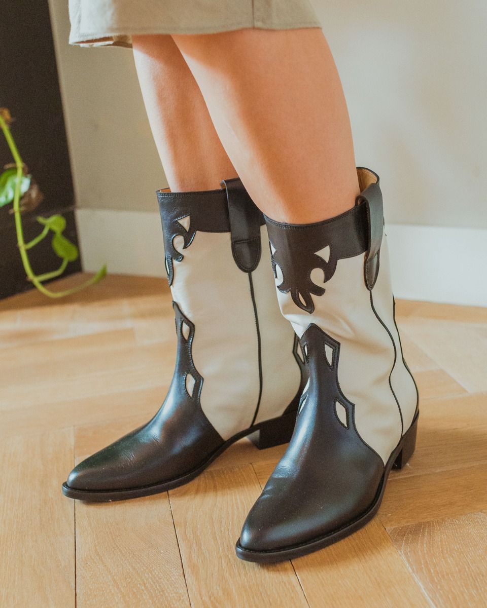TL-12765 Off-White/Zwart Damesboots
