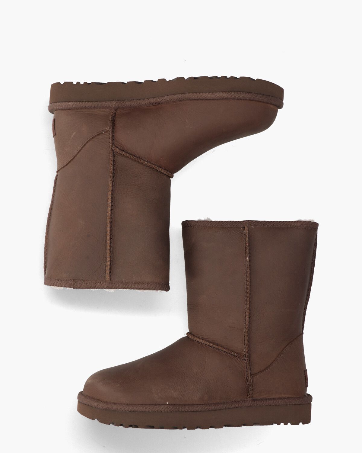 Classic Short Leather Donkerbruin Dames Enkelboots