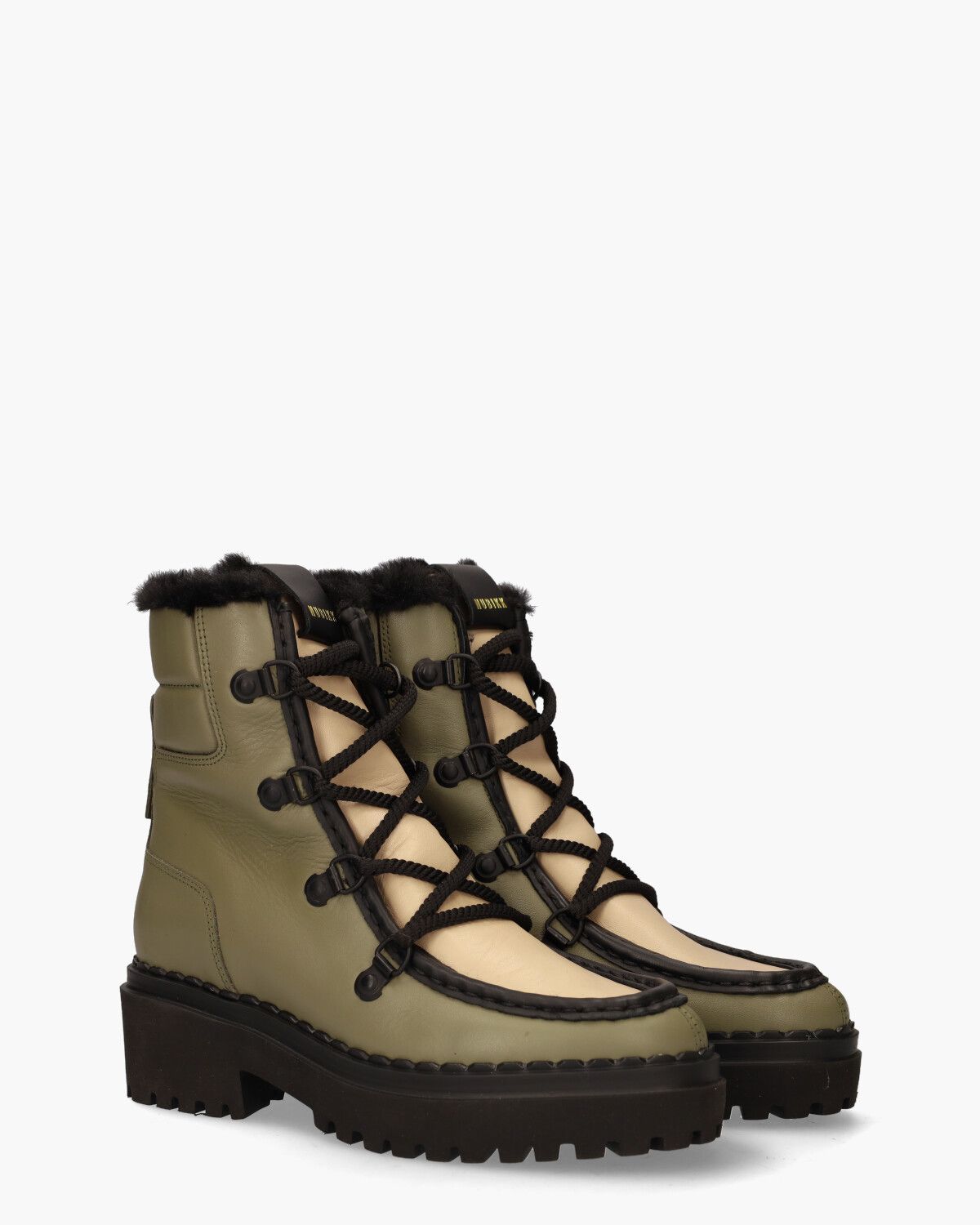 Fae Prime Fur Groen/Beige/Zwart Dames Veterboots