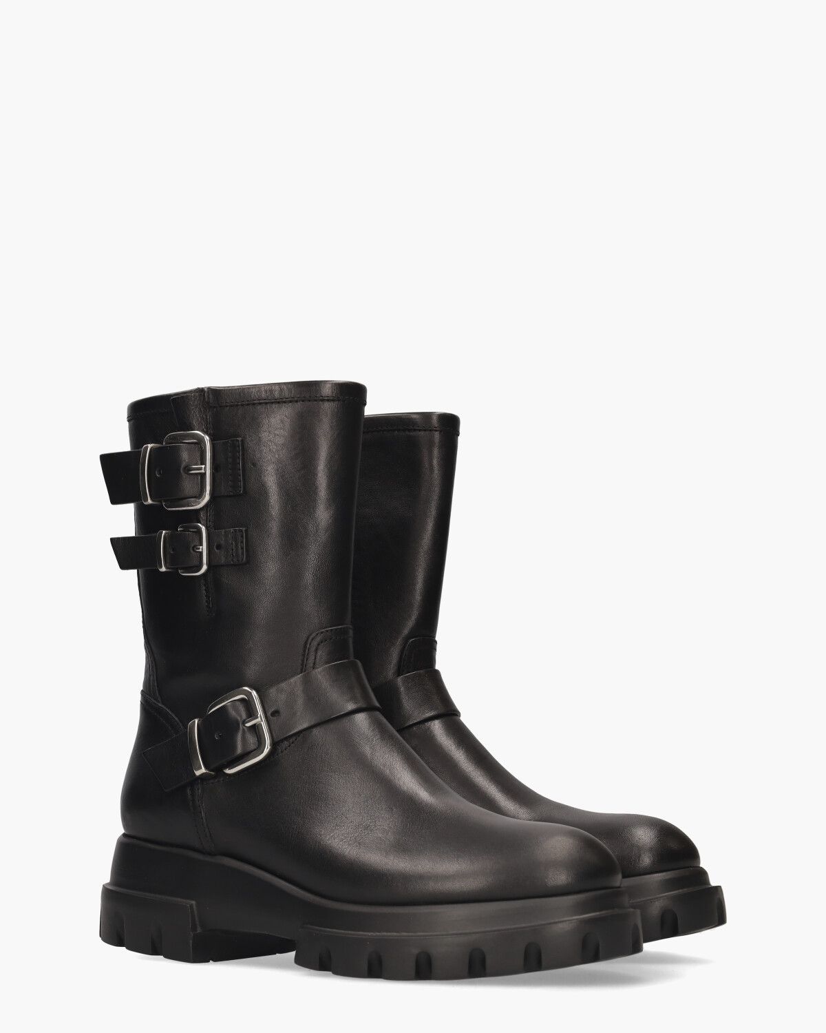 Chunky Biker Zwart Dames Enkellaarsjes