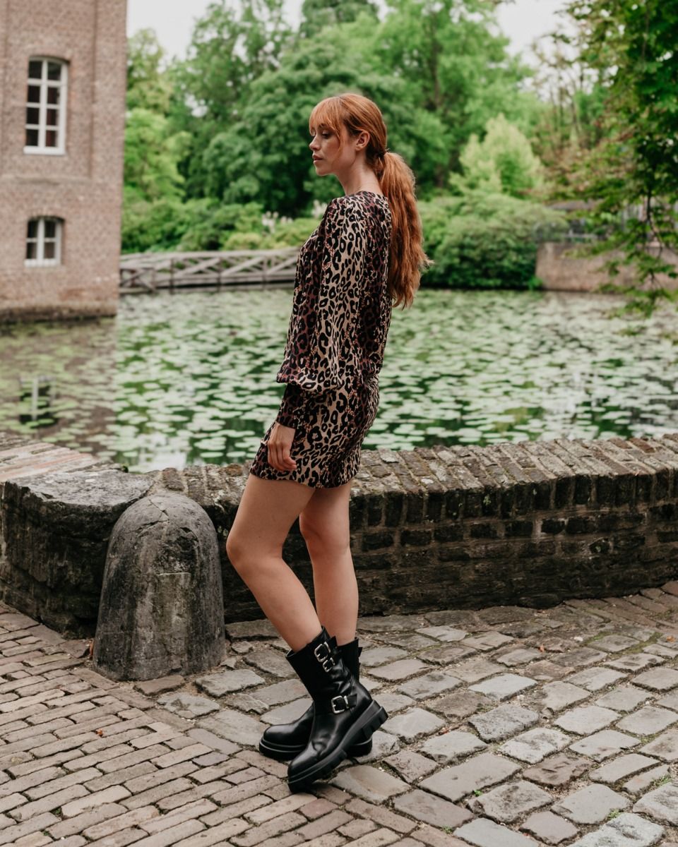 Chunky Biker Zwart Dames Enkellaarsjes