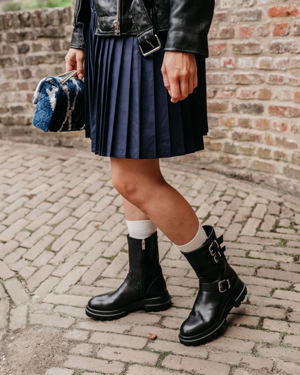Chunky Biker Zwart Dames Enkellaarsjes
