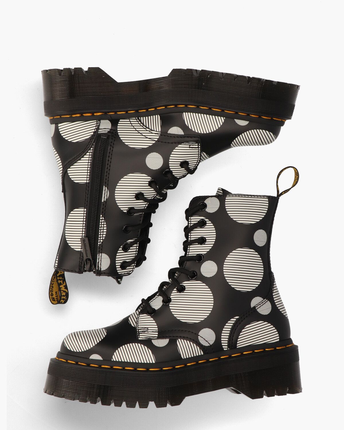 Jadon Platform Polka Dot Zwart/Wit Dames Veterboots