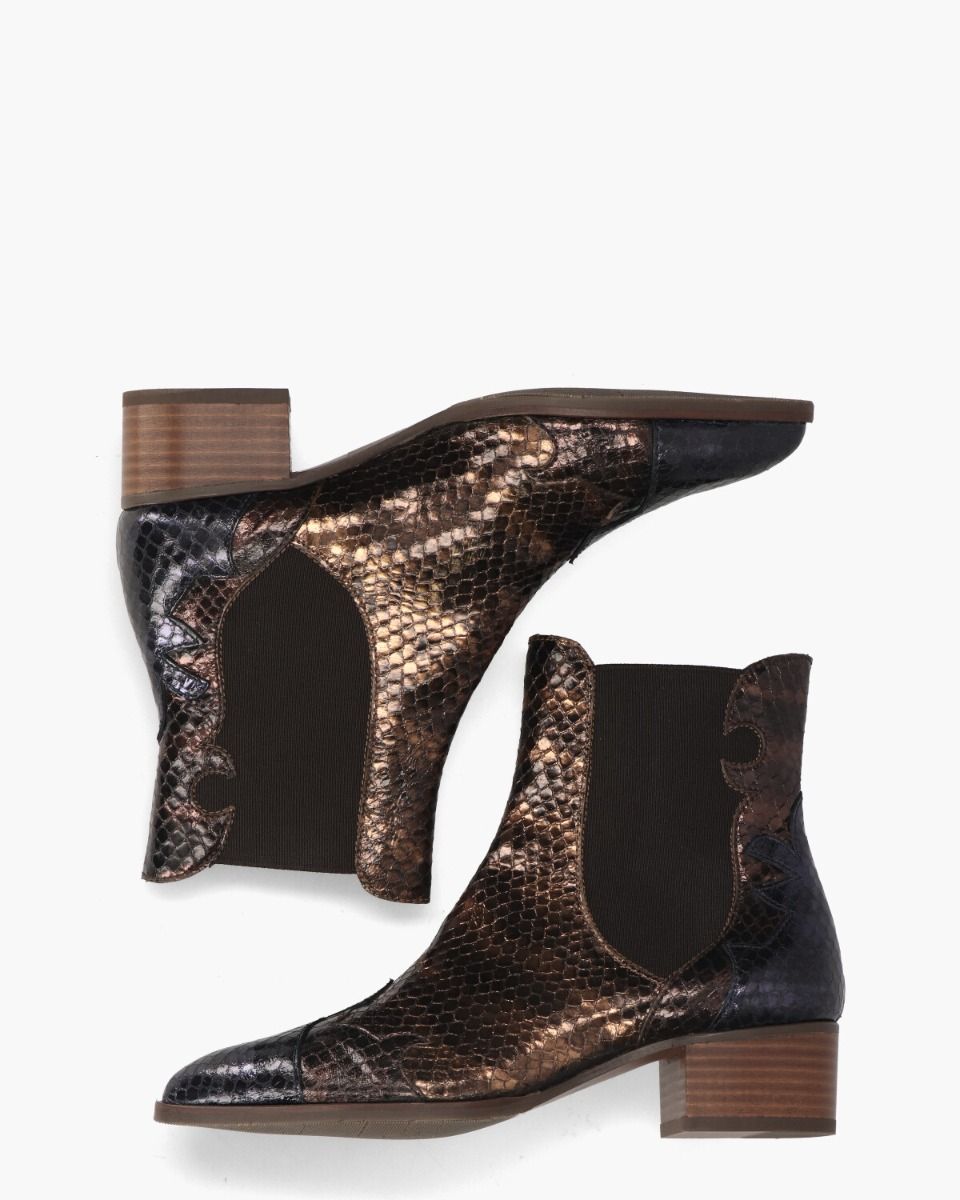 30961 Brons/Zwart Dames Enkelboots