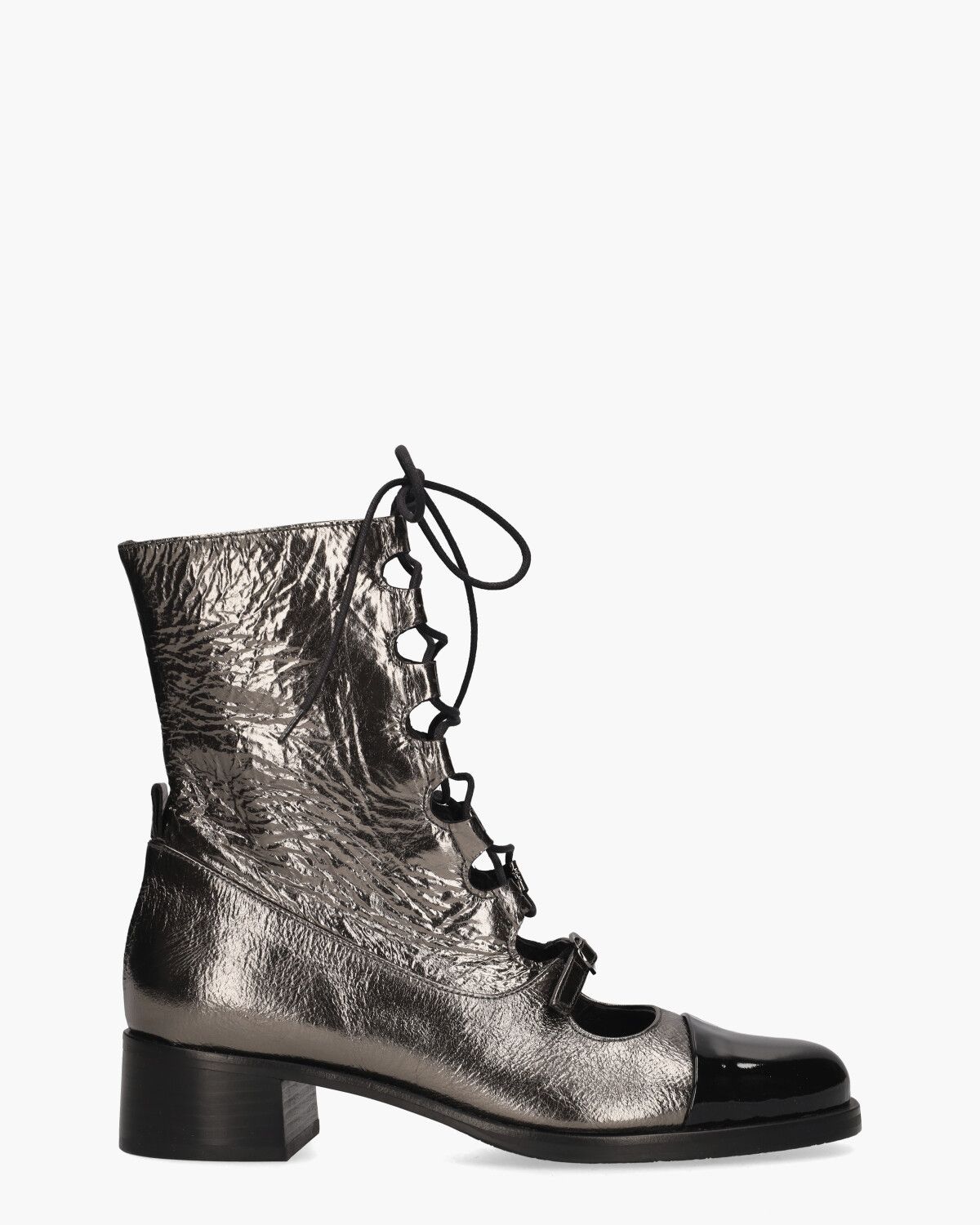 2869 Zilvergrijs/Zwart Dames Veterboots