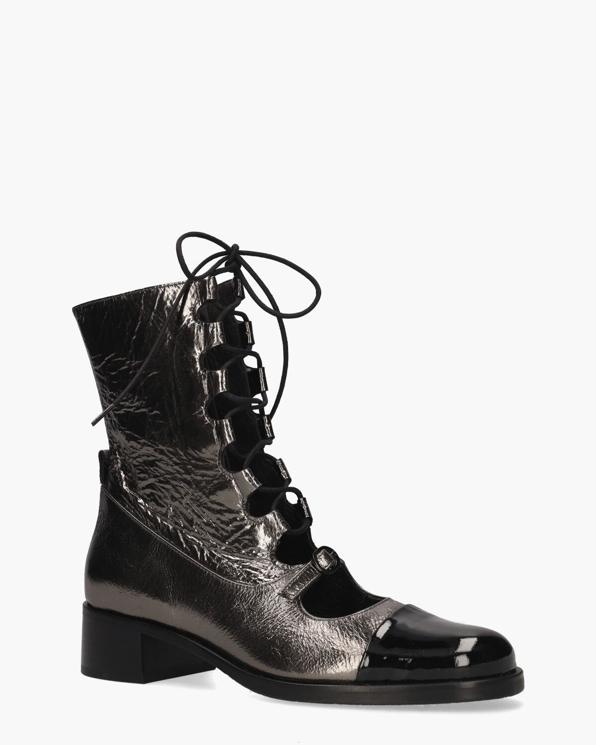 2869 Zilvergrijs/Zwart Dames Veterboots