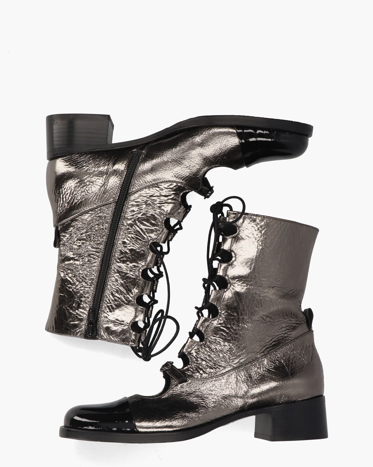 2869 Zilvergrijs/Zwart Dames Veterboots