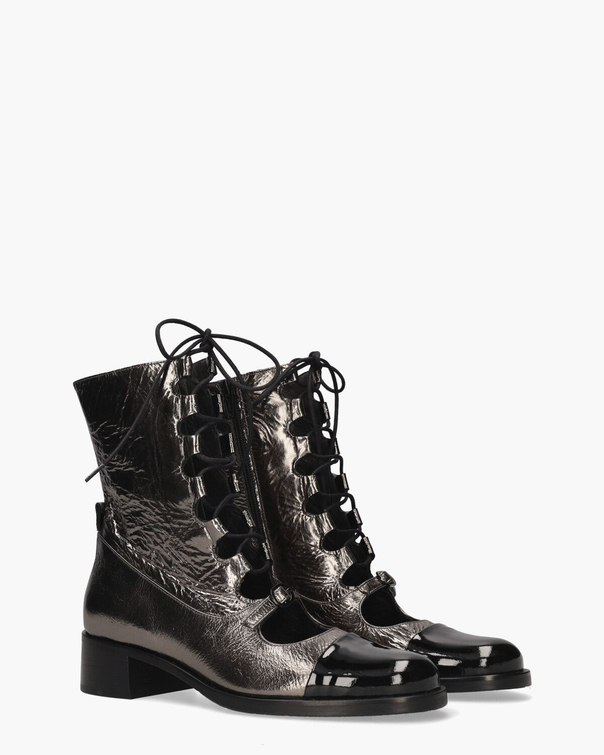2869 Zilvergrijs/Zwart Dames Veterboots