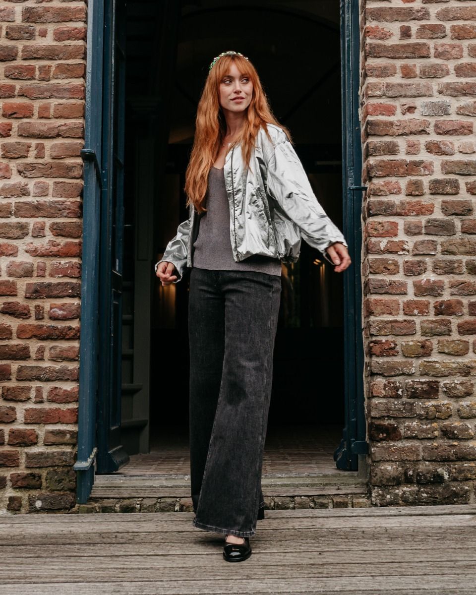 2869 Zilvergrijs/Zwart Dames Veterboots