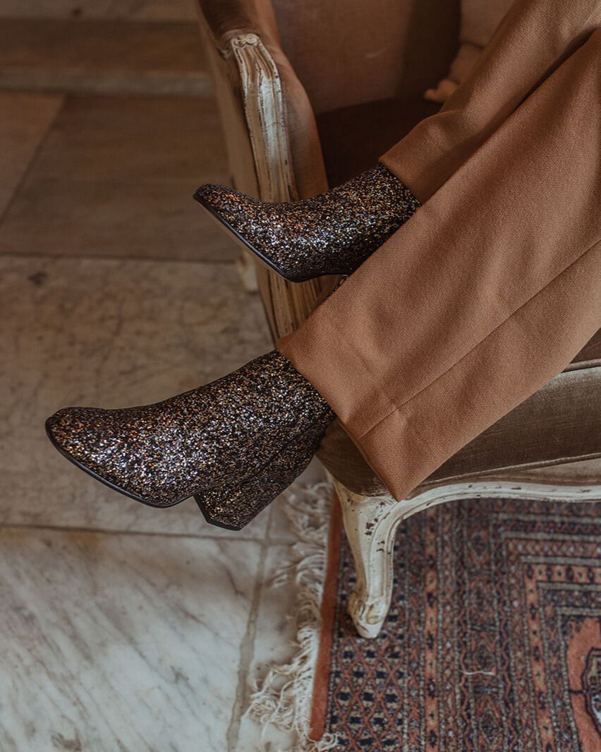 Gigi Roma Glitter Zwart/Goud/Zilver Dames Enkelboots