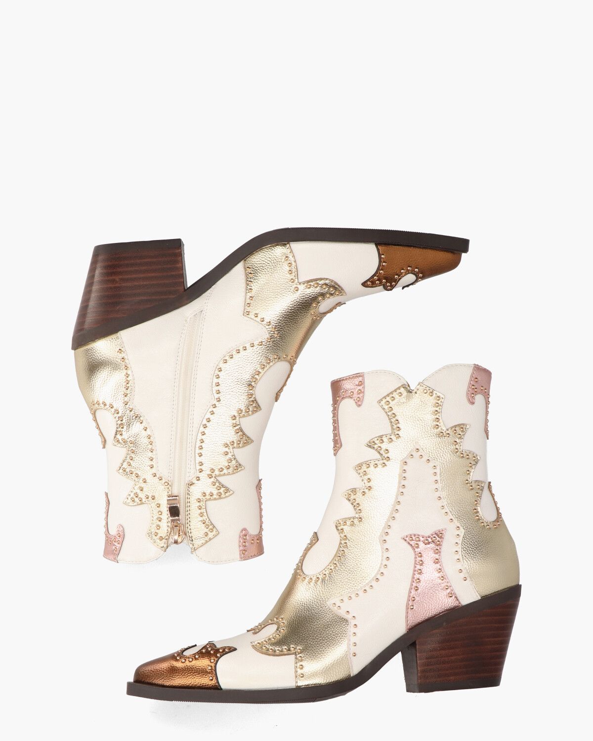 Rodeo Off-White/Goud Dames Enkelboots