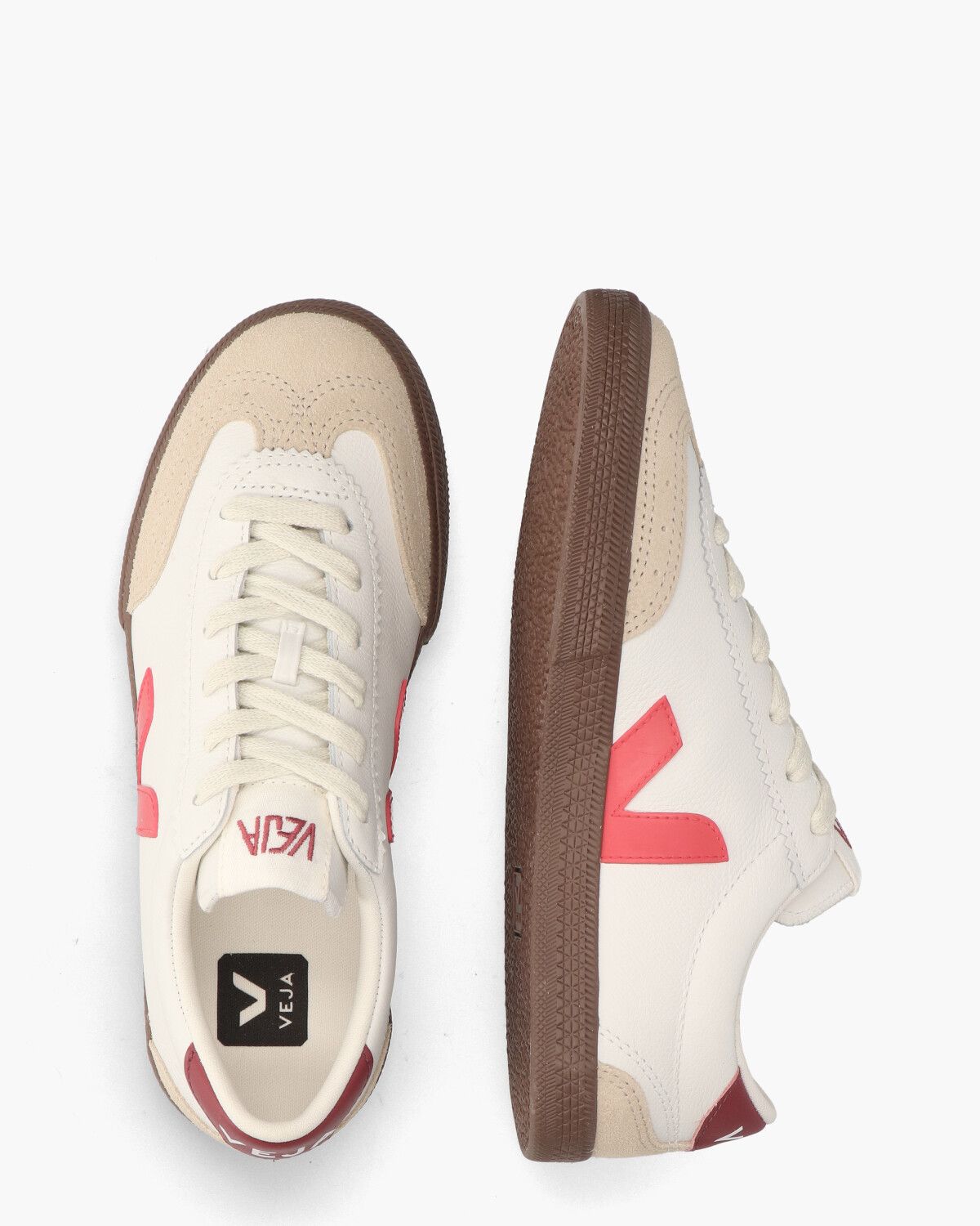 Volley Leather Wit/Rood Damessneakers