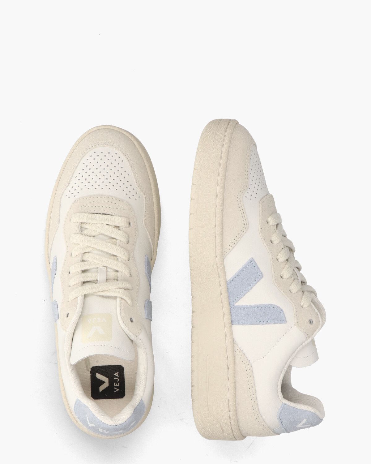 V-90 O.T. Leather Wit/Lichtblauw Damessneakers 