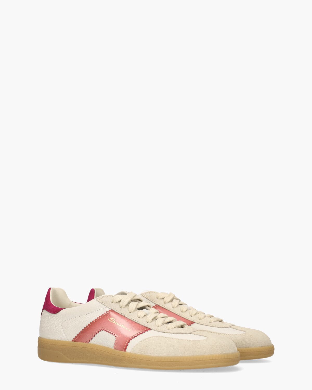61221 Off-White/Roze Damessneakers