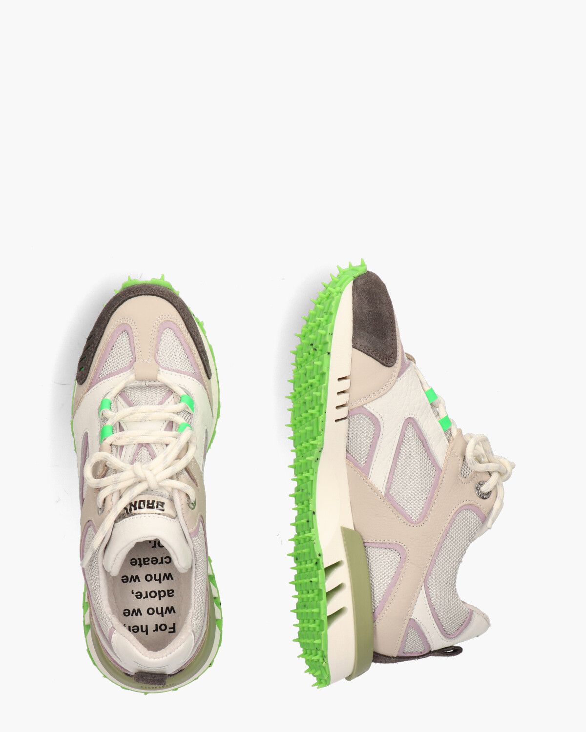 Hacker Off-White/Groen Damessneakers