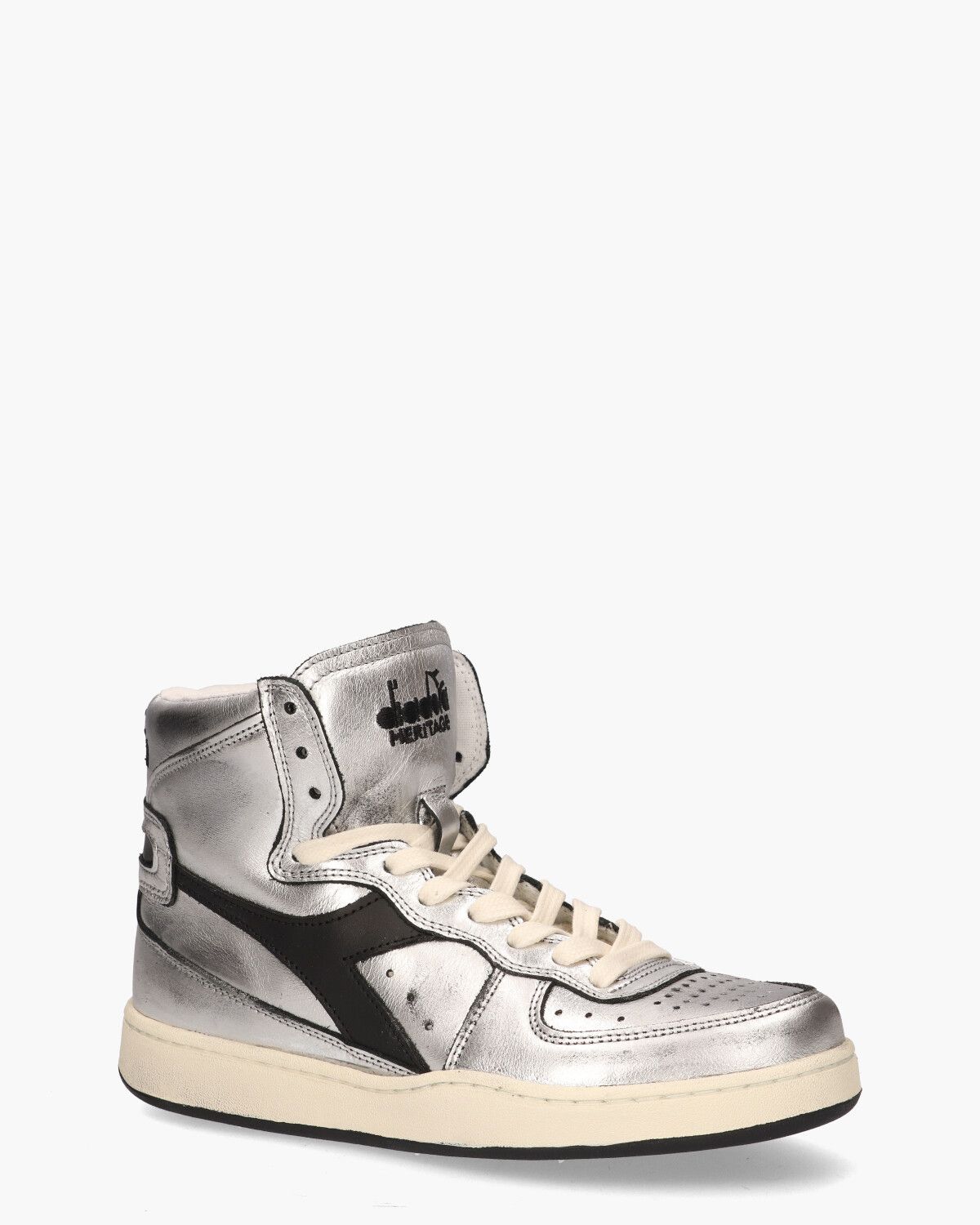 Mi Basket Metallic Used Zilver/Zwart Damessneakers
