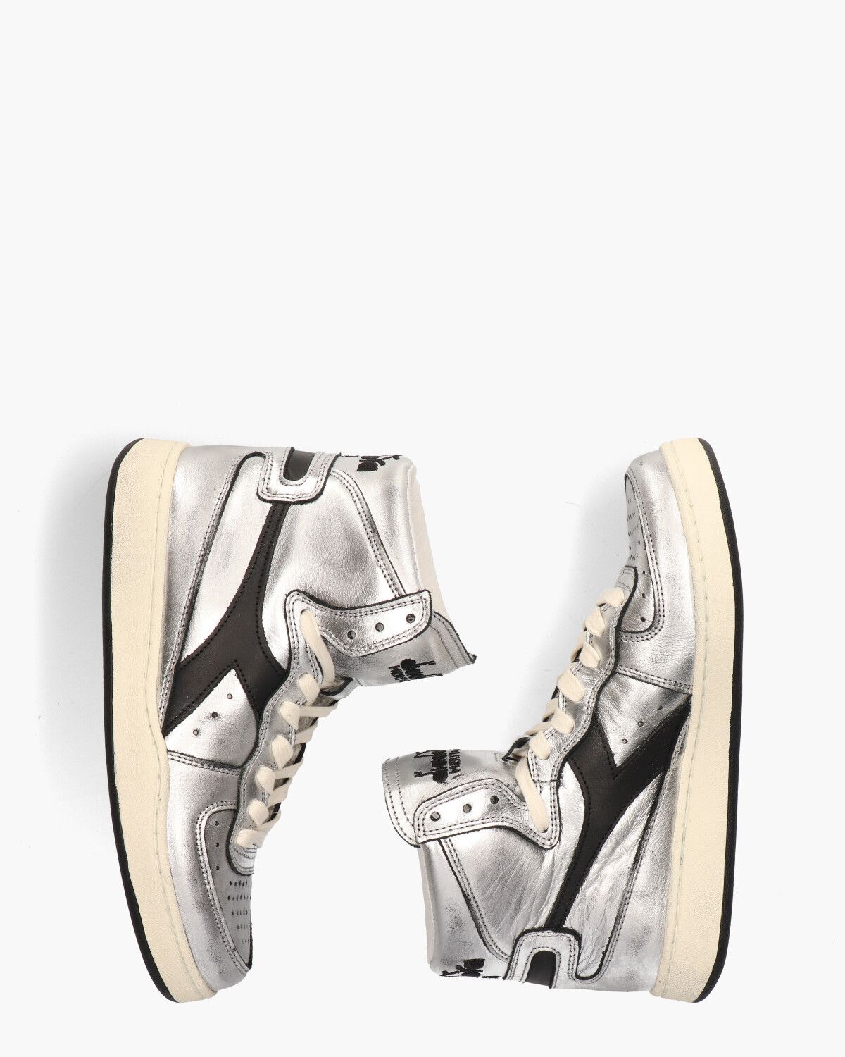 Mi Basket Metallic Used Zilver/Zwart Damessneakers