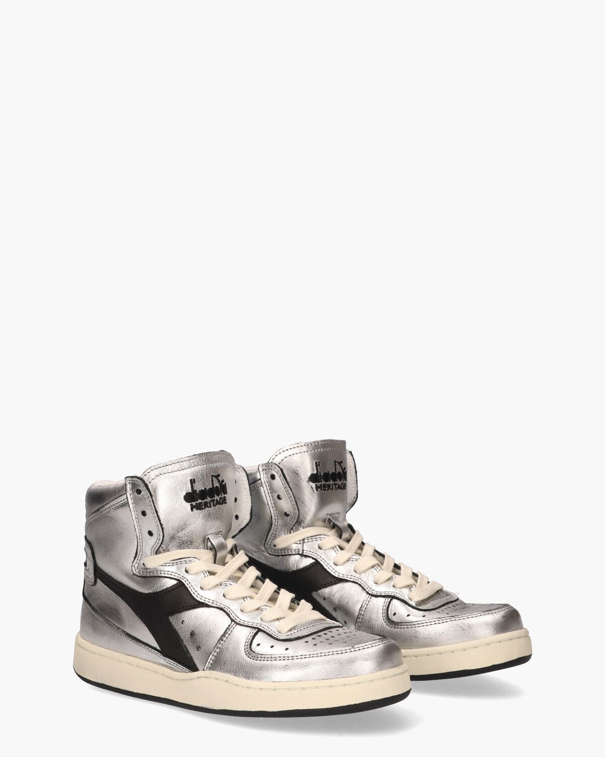 Mi Basket Metallic Used Zilver/Zwart Damessneakers