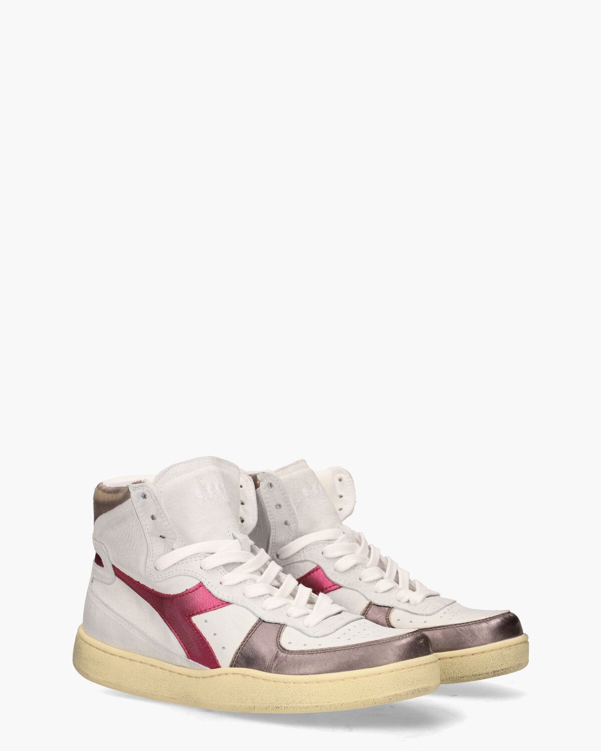 Mi Basket Metal Used Wit/Roze Damessneakers