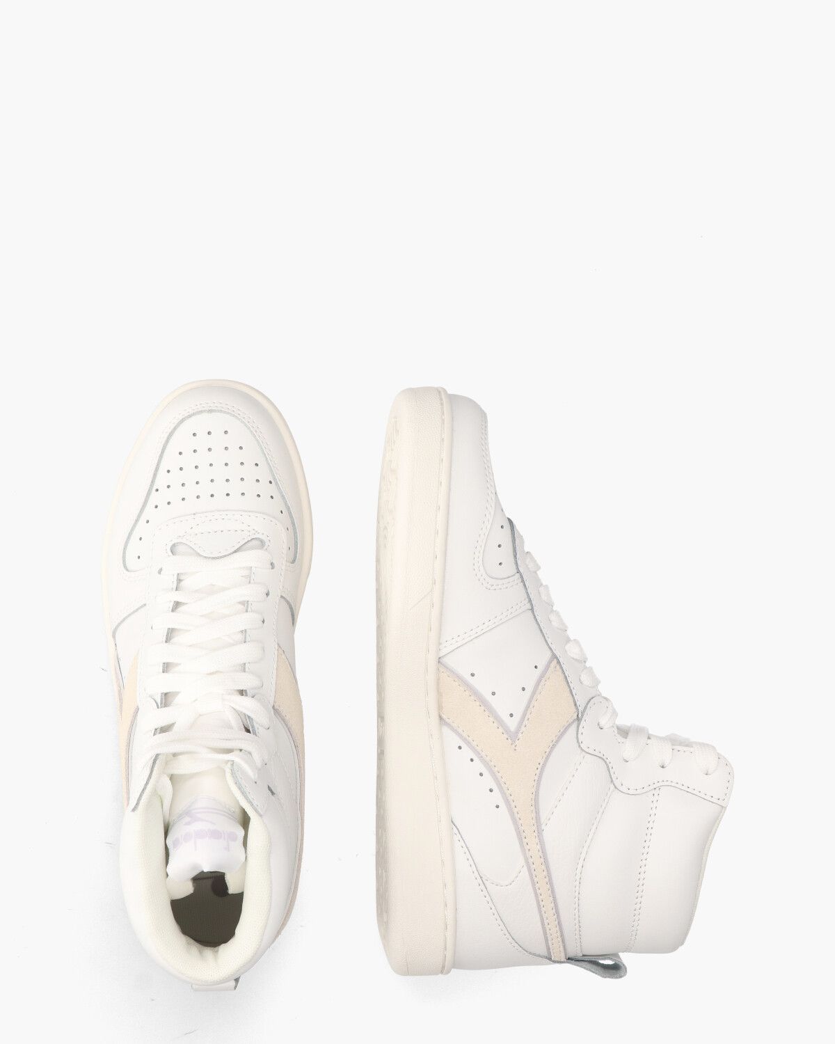 Magic Basket Mid Leather Wit/Lichtgeel Damessneakers