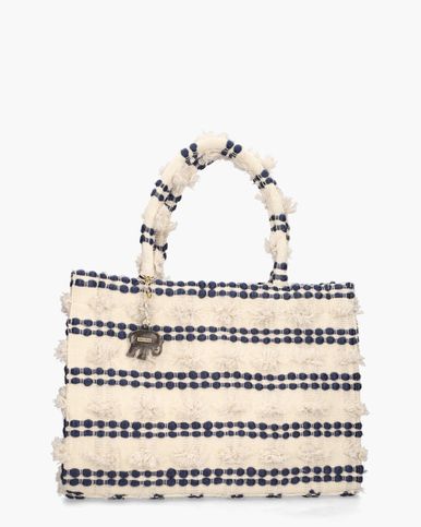 Anokhi Book Tote Large Off-White/Donkerblauw