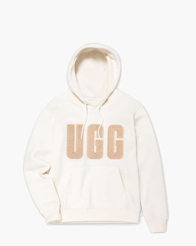 Rey UGGfluff Logo Hoodie in Nimbus/Sand, Size Medium, Cotton