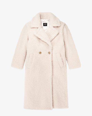 UGG Gertrude Long Teddy Coat for Women in Winter White, Size Medium, Polyester