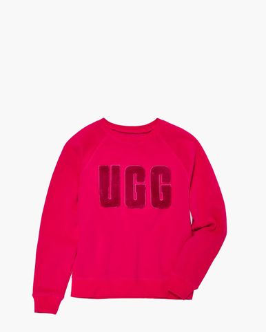 UGG Madeline Fuzzy Logo Crewneck Top for Women in Cerise/Garnet, Size Small, Cotton