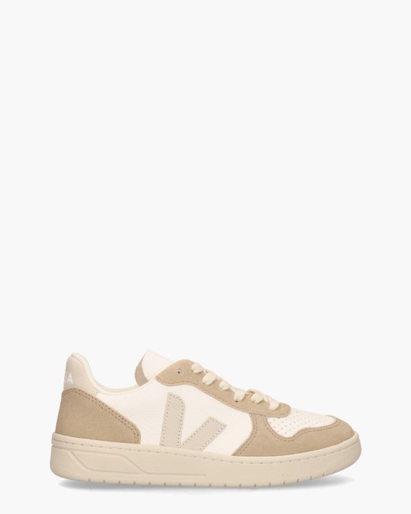 Veja V-10 Chromefree Leather Wit/Bruin/Beige Damessneakers - Van