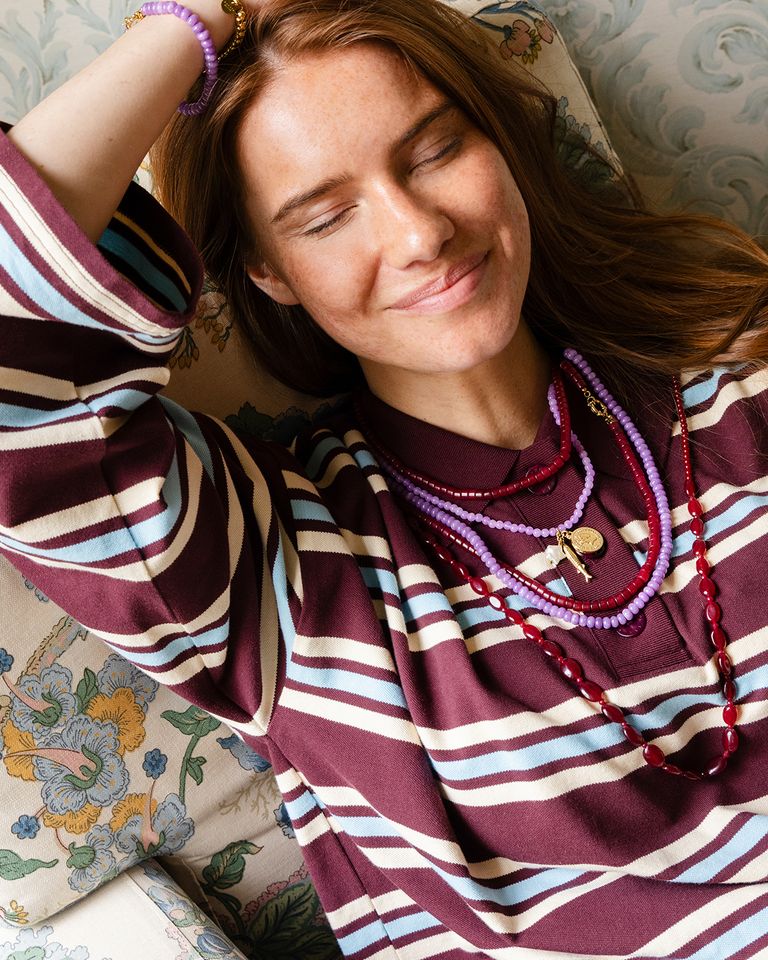 Funky Burgundy Long Necklace Bordeaux Ketting