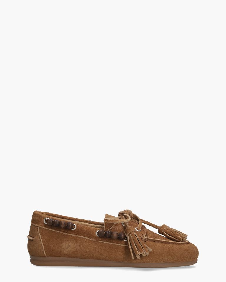 Boat Loafer Brushed Beads Cognac Dames Veterschoenen