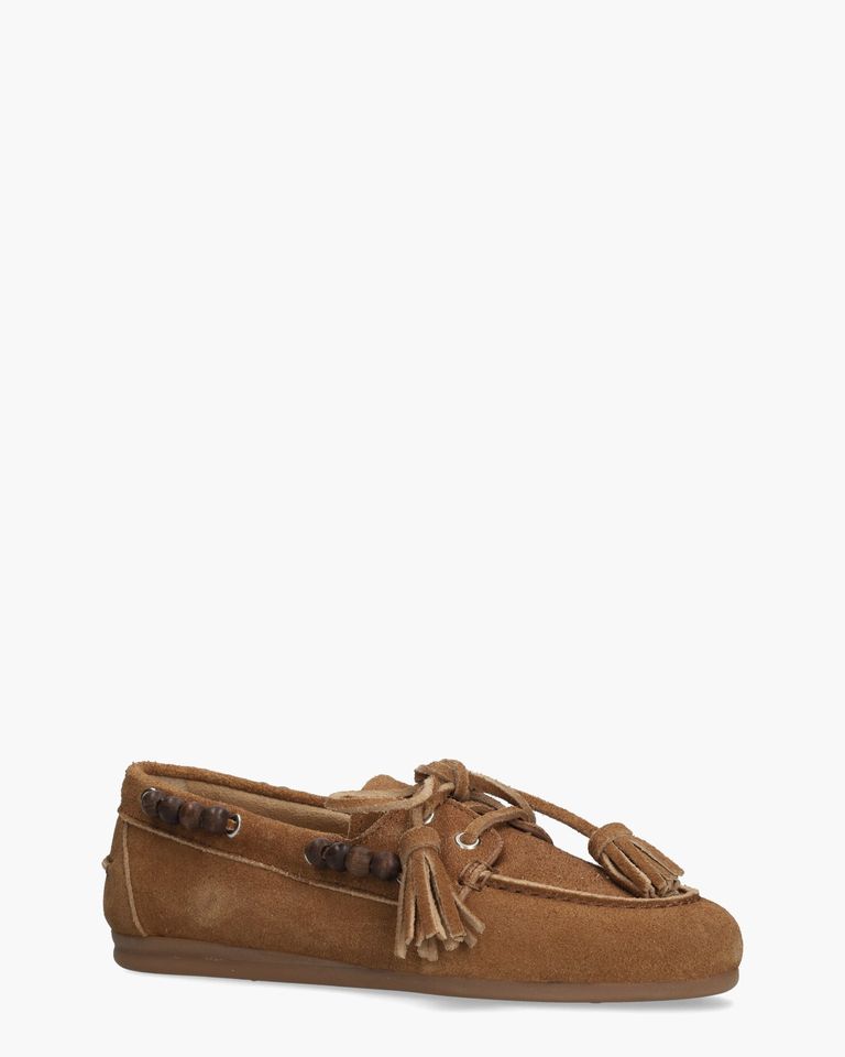 Boat Loafer Brushed Beads Cognac Dames Veterschoenen