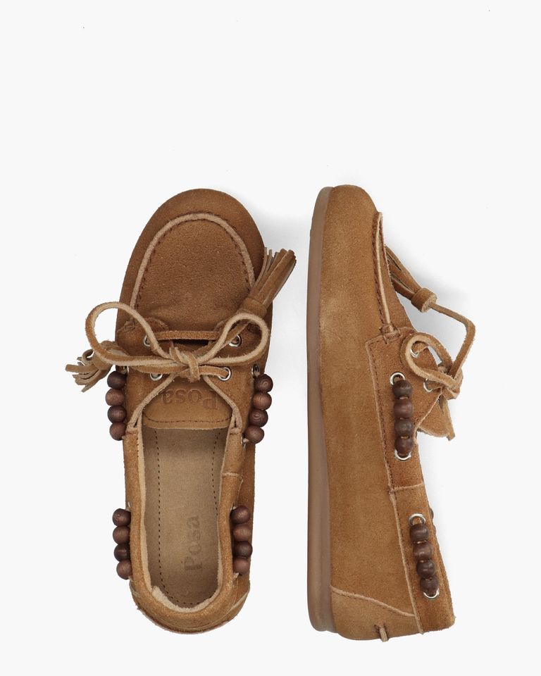 Boat Loafer Brushed Beads Cognac Dames Veterschoenen