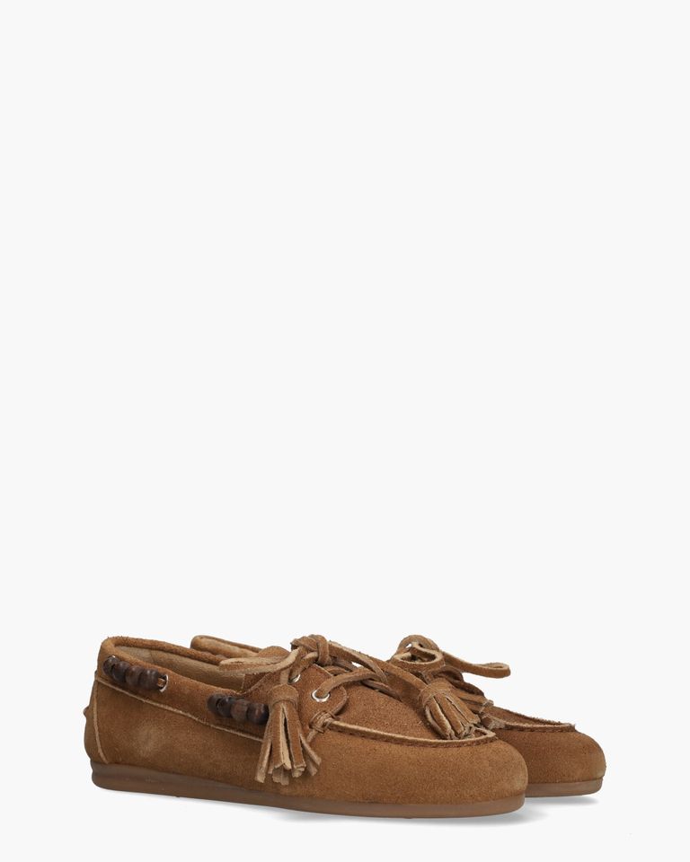 Boat Loafer Brushed Beads Cognac Dames Veterschoenen