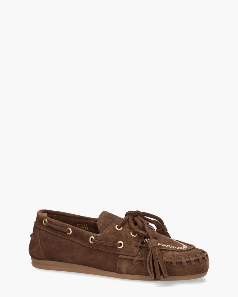 Boat Loafer Fringe Brushed Donkerbruin Dames Veterschoenen