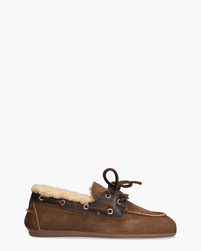 Boat Loafer Brushed Fur Bruin Dames Veterschoenen