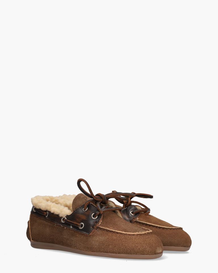 Boat Loafer Brushed Fur Bruin Dames Veterschoenen