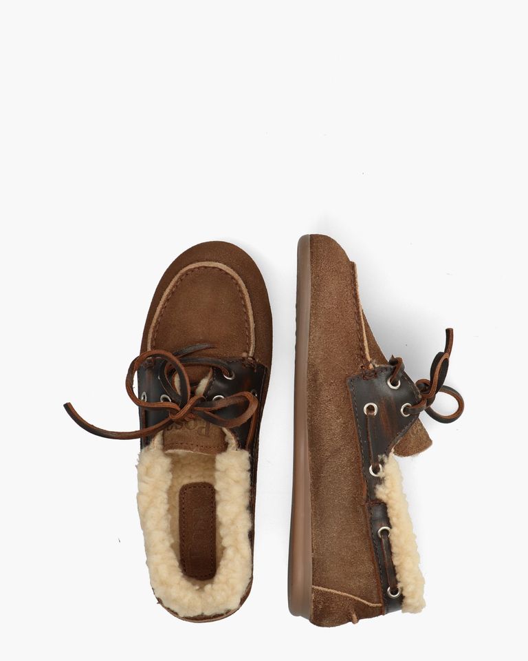 Boat Loafer Brushed Fur Bruin Dames Veterschoenen