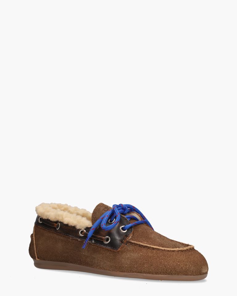 Boat Loafer Brushed Fur Bruin Dames Veterschoenen